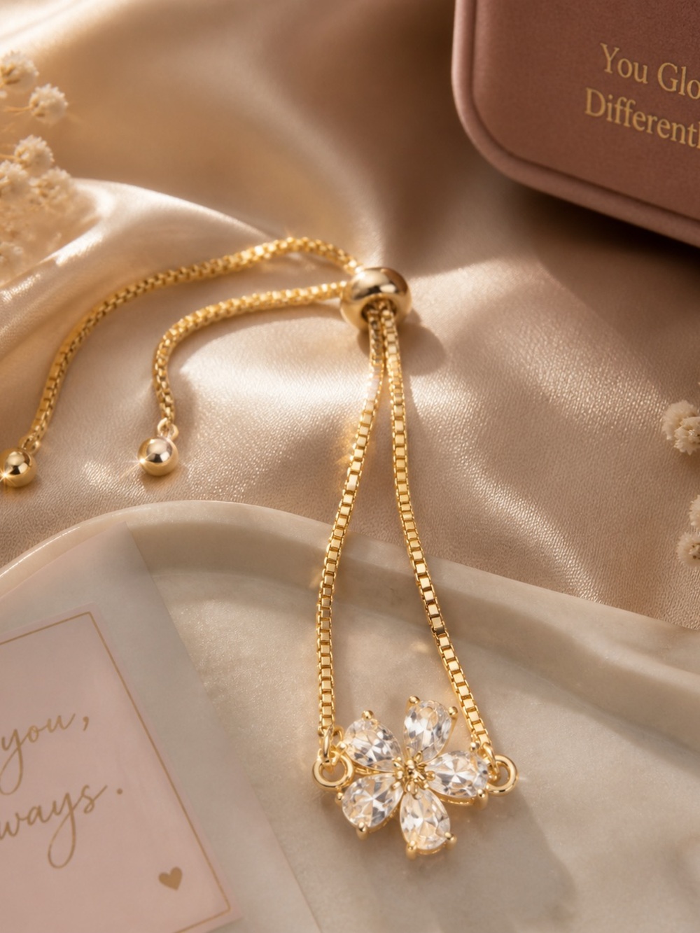 Gold Floral Crystal Slide Bracelet - Women Jewelry